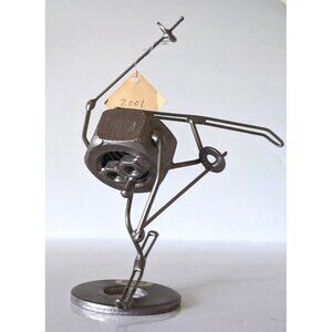 Junk Art VTG 2001 Vernart Ski Nut Skier Figurine Handcrafted Metal 6" Tag Canada